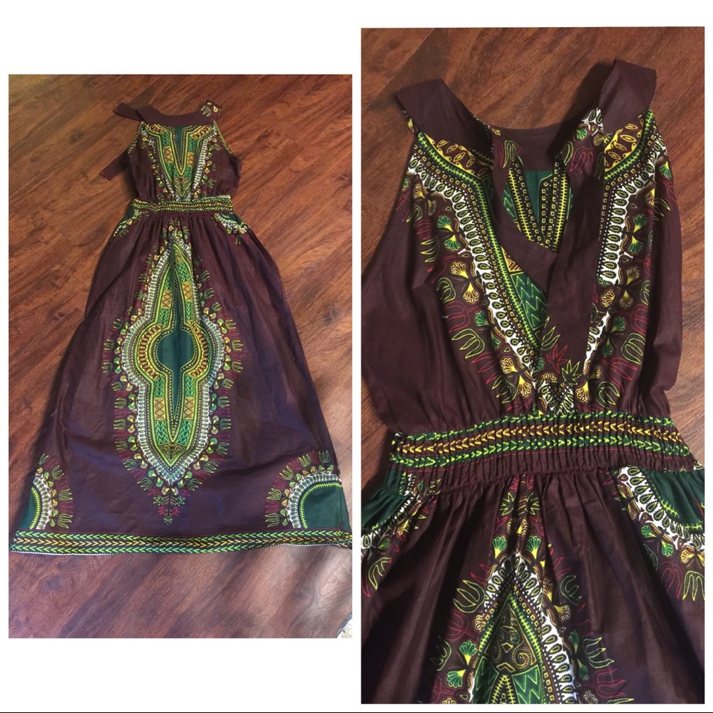 African print maxi dress with pockets